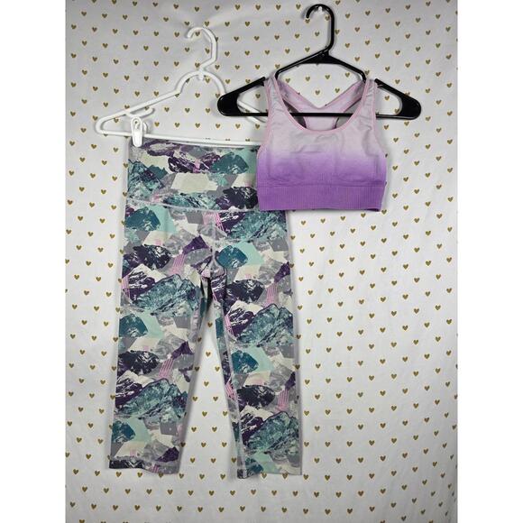 Victorias secret pink leggings & sports bra set tank xs cropped capri - Picture 1 of 5
